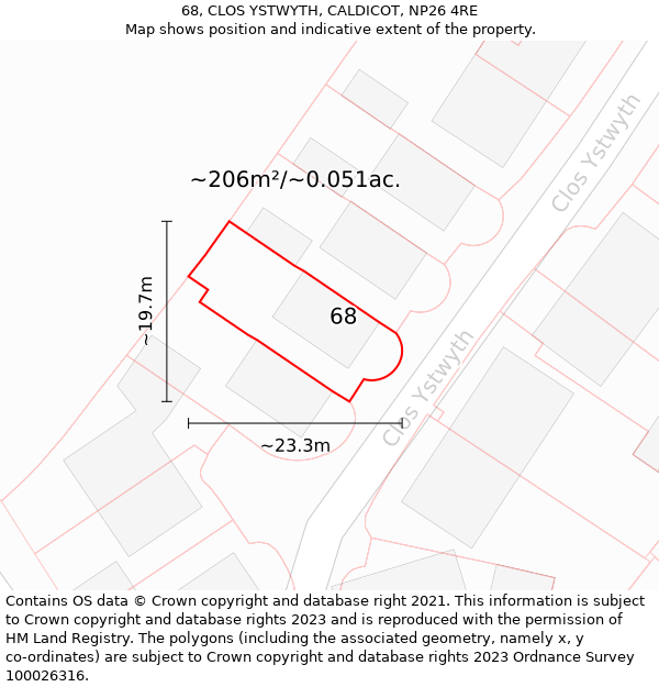 68, CLOS YSTWYTH, CALDICOT, NP26 4RE: Plot and title map