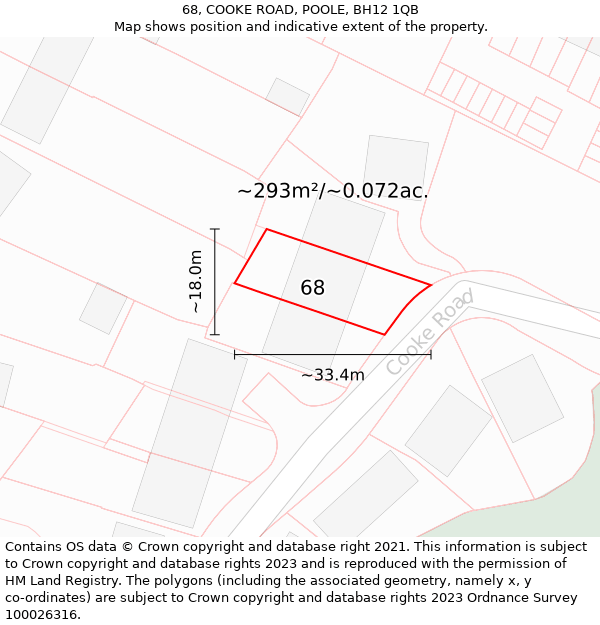 68, COOKE ROAD, POOLE, BH12 1QB: Plot and title map