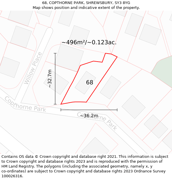 68, COPTHORNE PARK, SHREWSBURY, SY3 8YG: Plot and title map