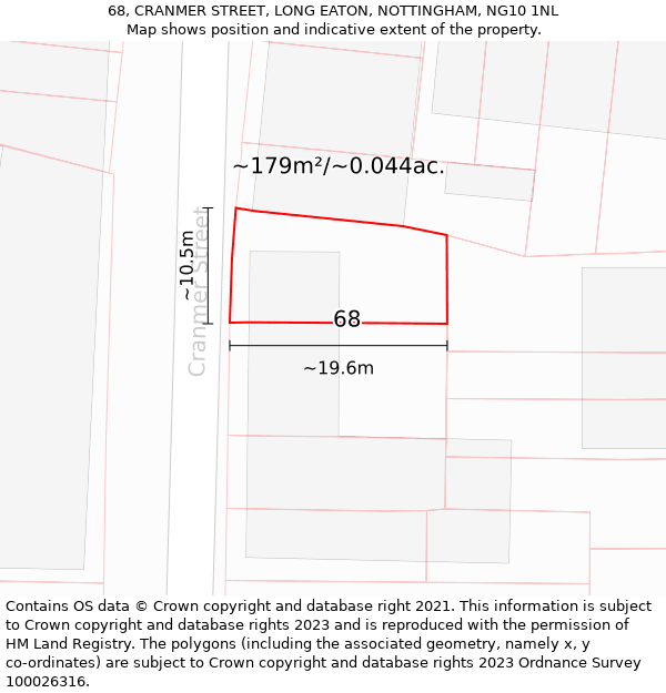 68, CRANMER STREET, LONG EATON, NOTTINGHAM, NG10 1NL: Plot and title map