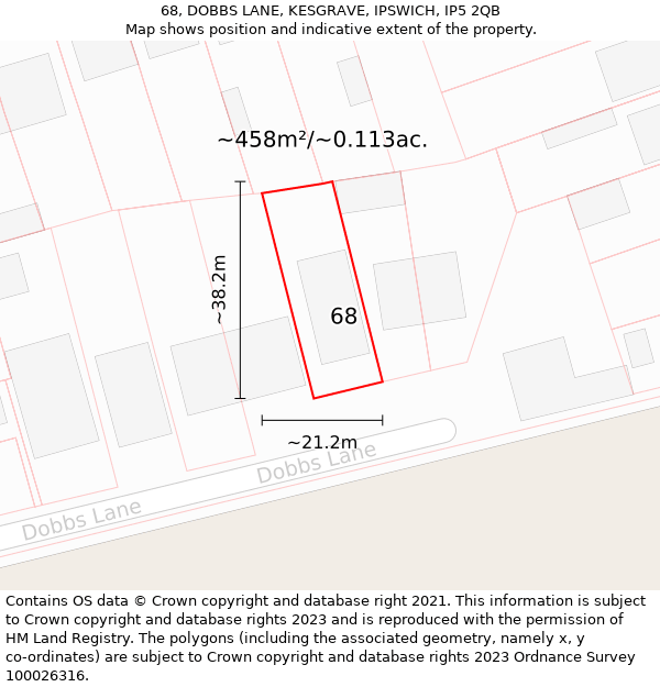 68, DOBBS LANE, KESGRAVE, IPSWICH, IP5 2QB: Plot and title map