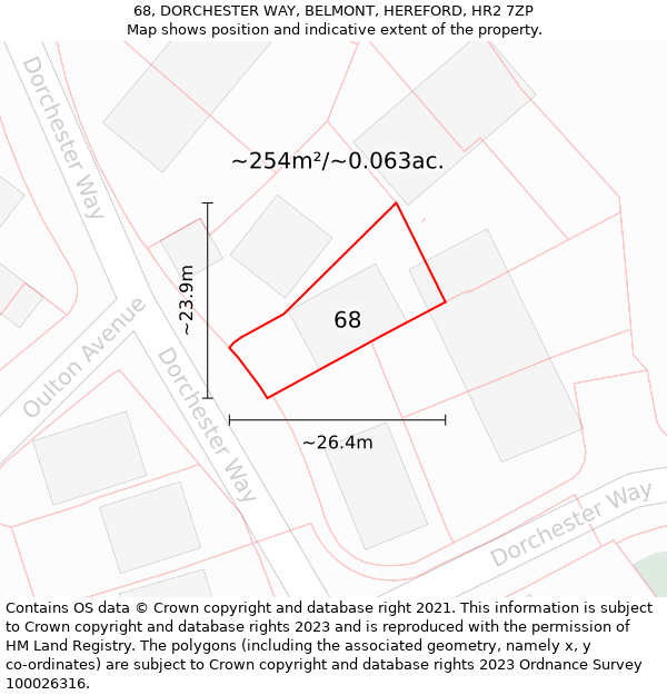 68, DORCHESTER WAY, BELMONT, HEREFORD, HR2 7ZP: Plot and title map
