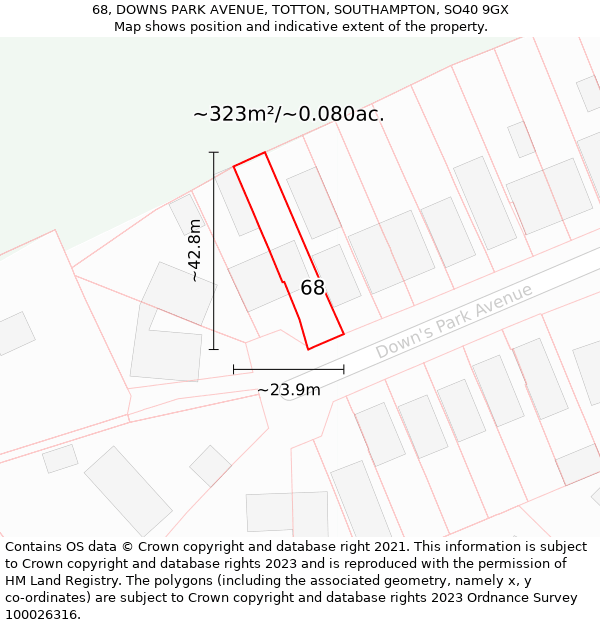 68, DOWNS PARK AVENUE, TOTTON, SOUTHAMPTON, SO40 9GX: Plot and title map