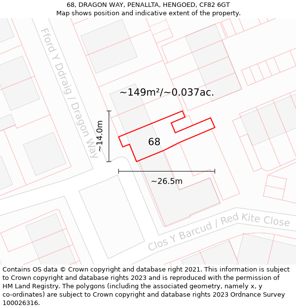 68, DRAGON WAY, PENALLTA, HENGOED, CF82 6GT: Plot and title map