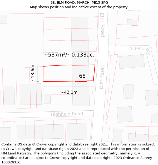 68, ELM ROAD, MARCH, PE15 8PG: Plot and title map