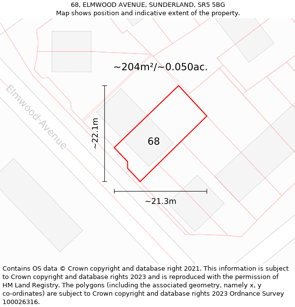 68, ELMWOOD AVENUE, SUNDERLAND, SR5 5BG: Plot and title map