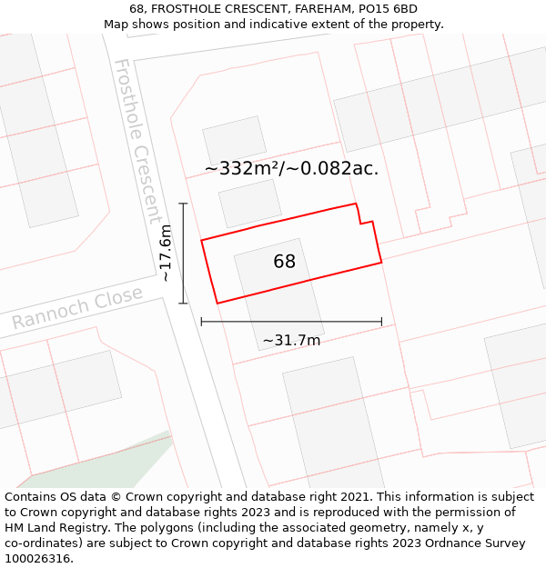 68, FROSTHOLE CRESCENT, FAREHAM, PO15 6BD: Plot and title map