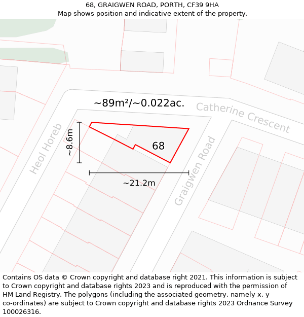 68, GRAIGWEN ROAD, PORTH, CF39 9HA: Plot and title map