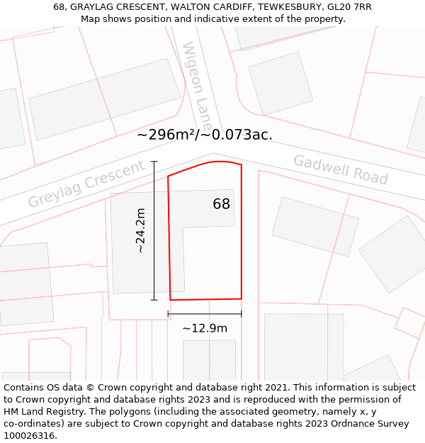 68, GRAYLAG CRESCENT, WALTON CARDIFF, TEWKESBURY, GL20 7RR: Plot and title map