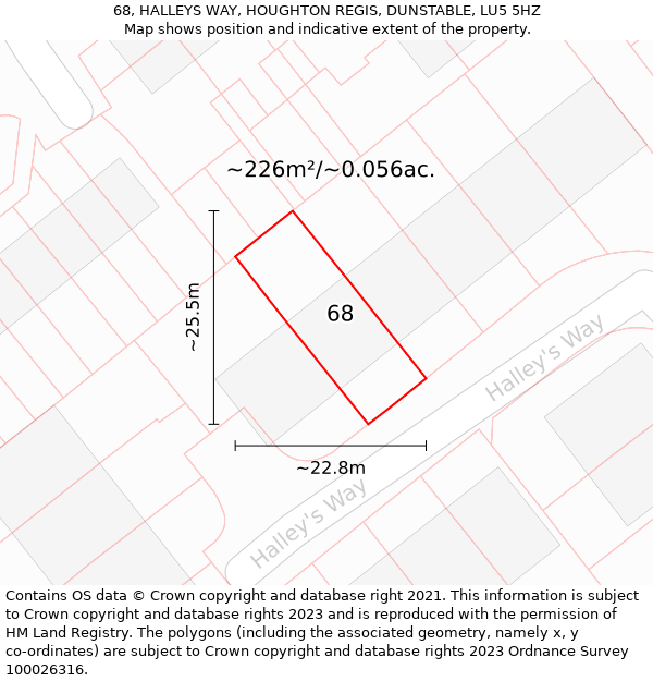 68, HALLEYS WAY, HOUGHTON REGIS, DUNSTABLE, LU5 5HZ: Plot and title map