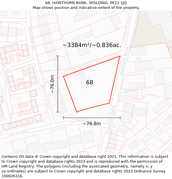 68, HAWTHORN BANK, SPALDING, PE11 1JQ: Plot and title map