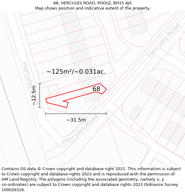 68, HERCULES ROAD, POOLE, BH15 4JA: Plot and title map