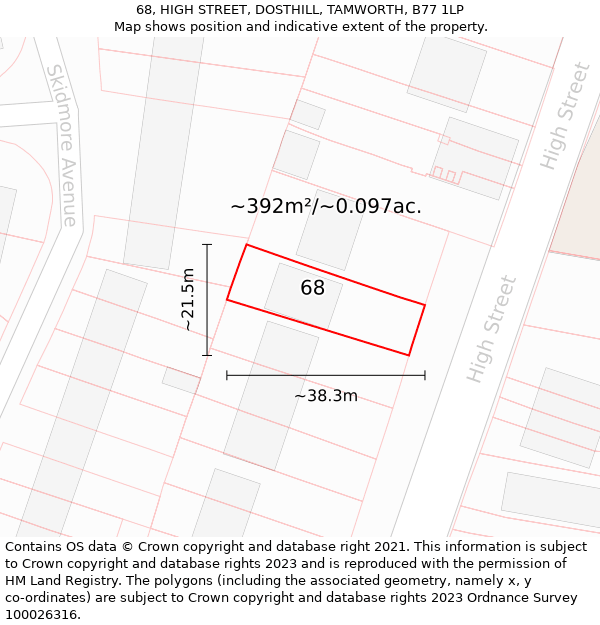 68, HIGH STREET, DOSTHILL, TAMWORTH, B77 1LP: Plot and title map