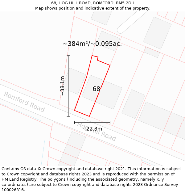 68, HOG HILL ROAD, ROMFORD, RM5 2DH: Plot and title map