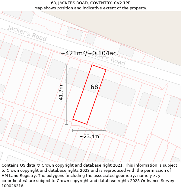 68, JACKERS ROAD, COVENTRY, CV2 1PF: Plot and title map