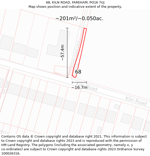 68, KILN ROAD, FAREHAM, PO16 7UJ: Plot and title map