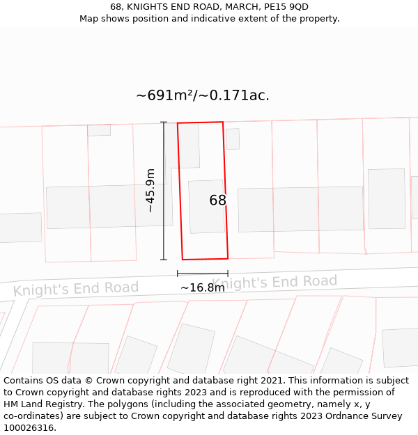 68, KNIGHTS END ROAD, MARCH, PE15 9QD: Plot and title map