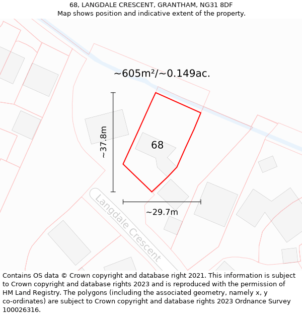 68, LANGDALE CRESCENT, GRANTHAM, NG31 8DF: Plot and title map