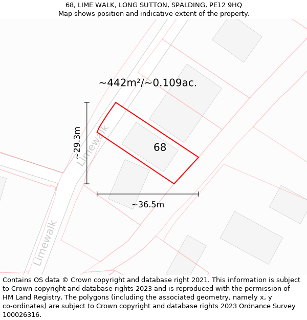 68, LIME WALK, LONG SUTTON, SPALDING, PE12 9HQ: Plot and title map