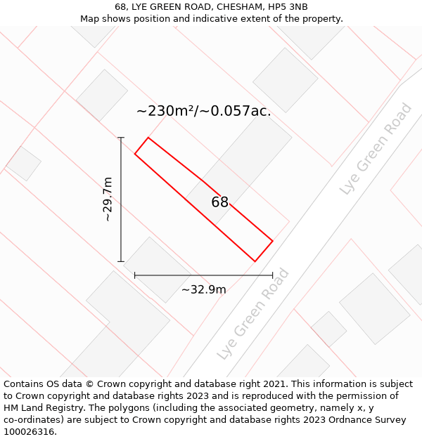 68, LYE GREEN ROAD, CHESHAM, HP5 3NB: Plot and title map