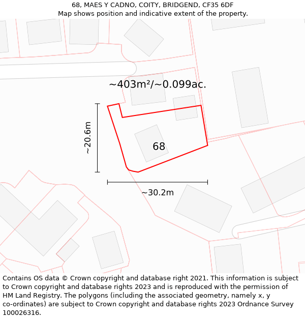 68, MAES Y CADNO, COITY, BRIDGEND, CF35 6DF: Plot and title map