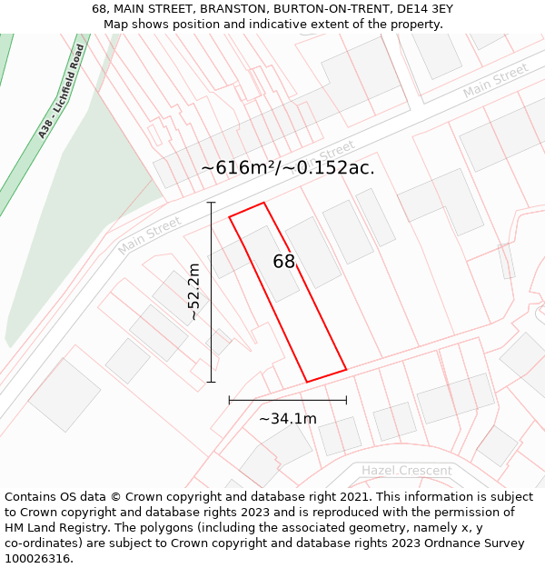68, MAIN STREET, BRANSTON, BURTON-ON-TRENT, DE14 3EY: Plot and title map