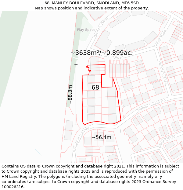 68, MANLEY BOULEVARD, SNODLAND, ME6 5SD: Plot and title map