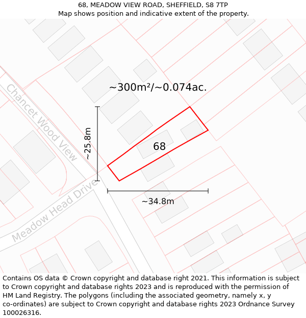 68, MEADOW VIEW ROAD, SHEFFIELD, S8 7TP: Plot and title map