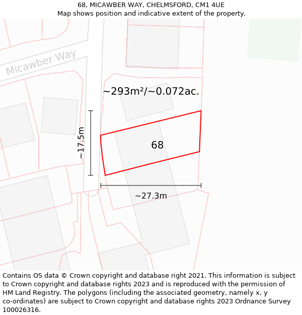 68, MICAWBER WAY, CHELMSFORD, CM1 4UE: Plot and title map