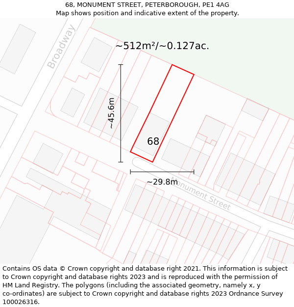 68, MONUMENT STREET, PETERBOROUGH, PE1 4AG: Plot and title map