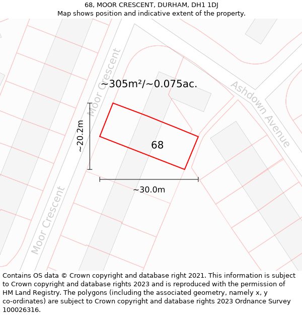 68, MOOR CRESCENT, DURHAM, DH1 1DJ: Plot and title map