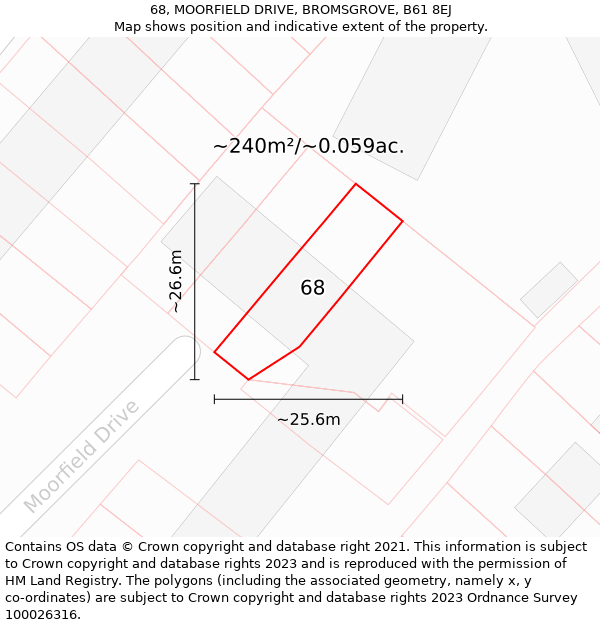 68, MOORFIELD DRIVE, BROMSGROVE, B61 8EJ: Plot and title map