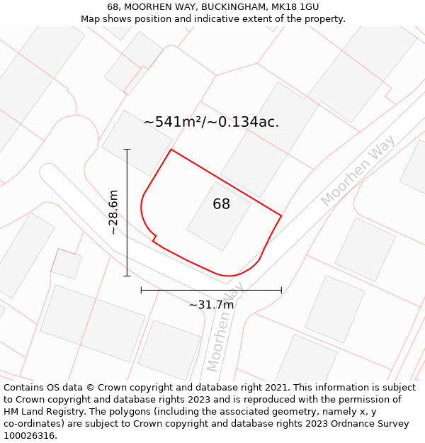 68, MOORHEN WAY, BUCKINGHAM, MK18 1GU: Plot and title map