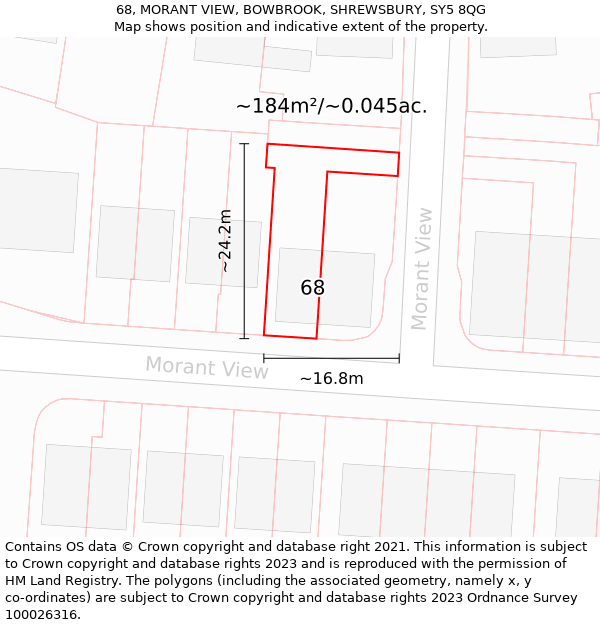 68, MORANT VIEW, BOWBROOK, SHREWSBURY, SY5 8QG: Plot and title map