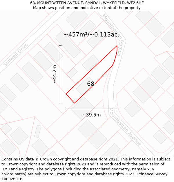 68, MOUNTBATTEN AVENUE, SANDAL, WAKEFIELD, WF2 6HE: Plot and title map