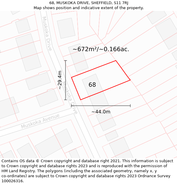 68, MUSKOKA DRIVE, SHEFFIELD, S11 7RJ: Plot and title map