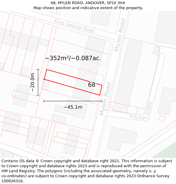 68, MYLEN ROAD, ANDOVER, SP10 3HA: Plot and title map