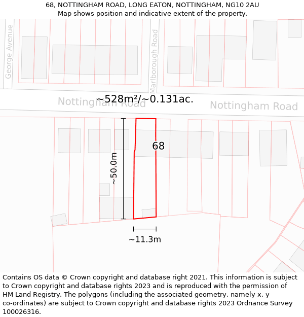 68, NOTTINGHAM ROAD, LONG EATON, NOTTINGHAM, NG10 2AU: Plot and title map