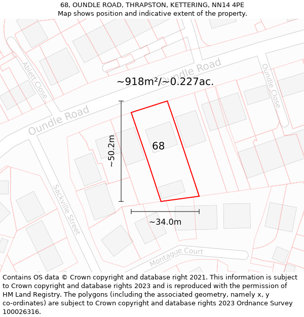 68, OUNDLE ROAD, THRAPSTON, KETTERING, NN14 4PE: Plot and title map