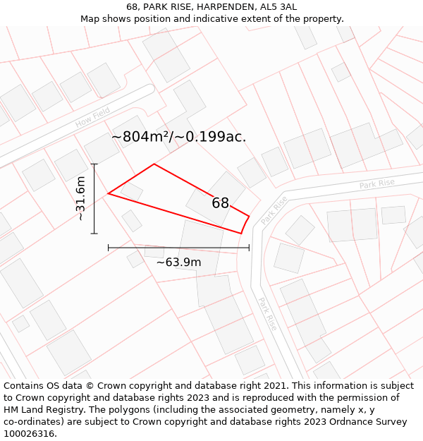 68, PARK RISE, HARPENDEN, AL5 3AL: Plot and title map