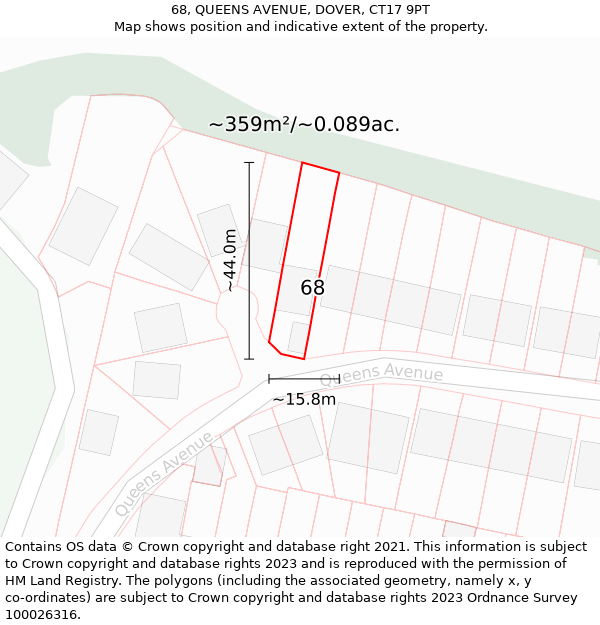 68, QUEENS AVENUE, DOVER, CT17 9PT: Plot and title map