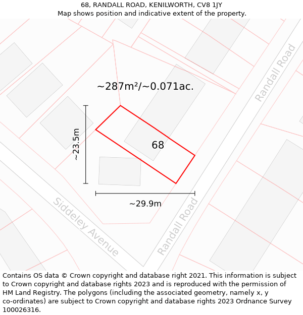 68, RANDALL ROAD, KENILWORTH, CV8 1JY: Plot and title map