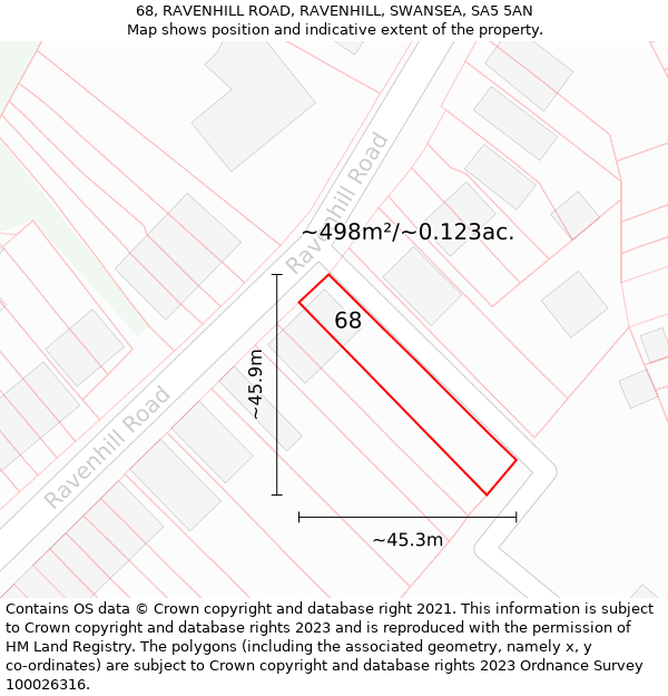 68, RAVENHILL ROAD, RAVENHILL, SWANSEA, SA5 5AN: Plot and title map