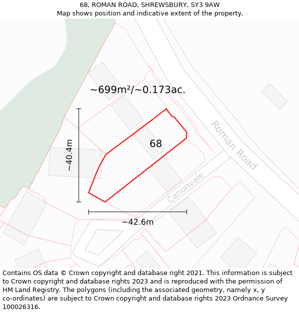 68, ROMAN ROAD, SHREWSBURY, SY3 9AW: Plot and title map