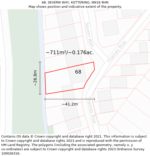 68, SEVERN WAY, KETTERING, NN16 9HN: Plot and title map