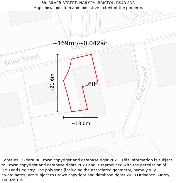 68, SILVER STREET, NAILSEA, BRISTOL, BS48 2DS: Plot and title map