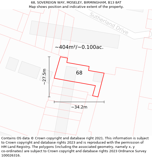 68, SOVEREIGN WAY, MOSELEY, BIRMINGHAM, B13 8AT: Plot and title map