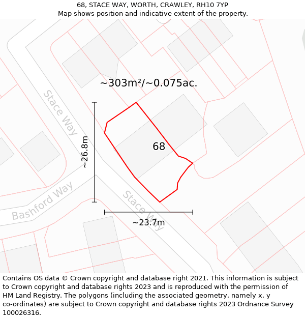 68, STACE WAY, WORTH, CRAWLEY, RH10 7YP: Plot and title map