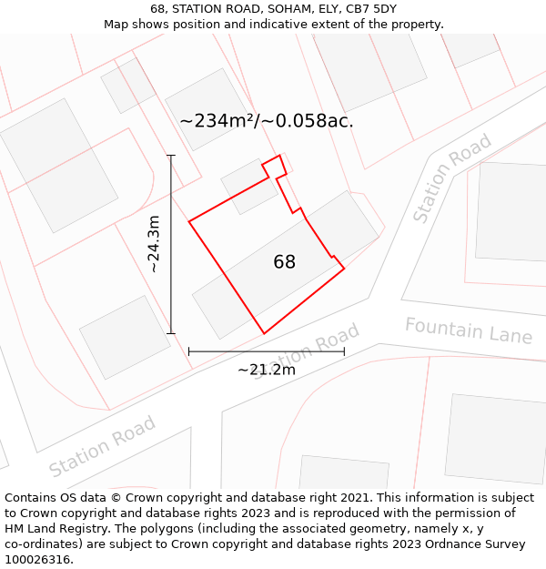 68, STATION ROAD, SOHAM, ELY, CB7 5DY: Plot and title map