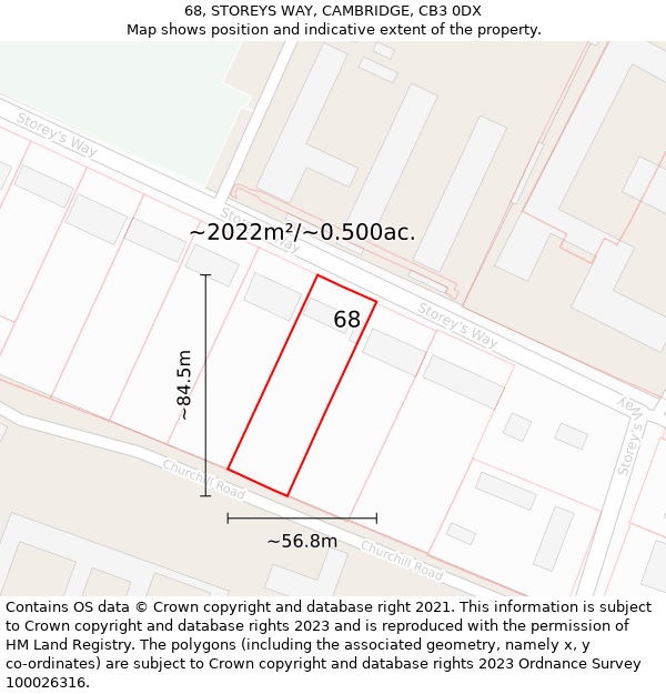 68, STOREYS WAY, CAMBRIDGE, CB3 0DX: Plot and title map